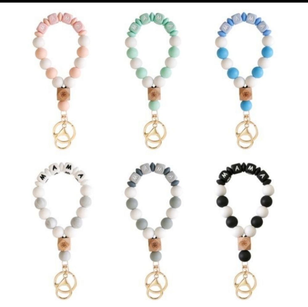 Wristlet Keychain Mama Silicone Beaded Keychains